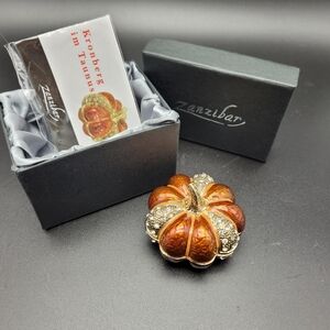 Pumpkin Autumn Trinket Box Enamel Rhinestone Sparkle Hinged Metal Ring Box #267